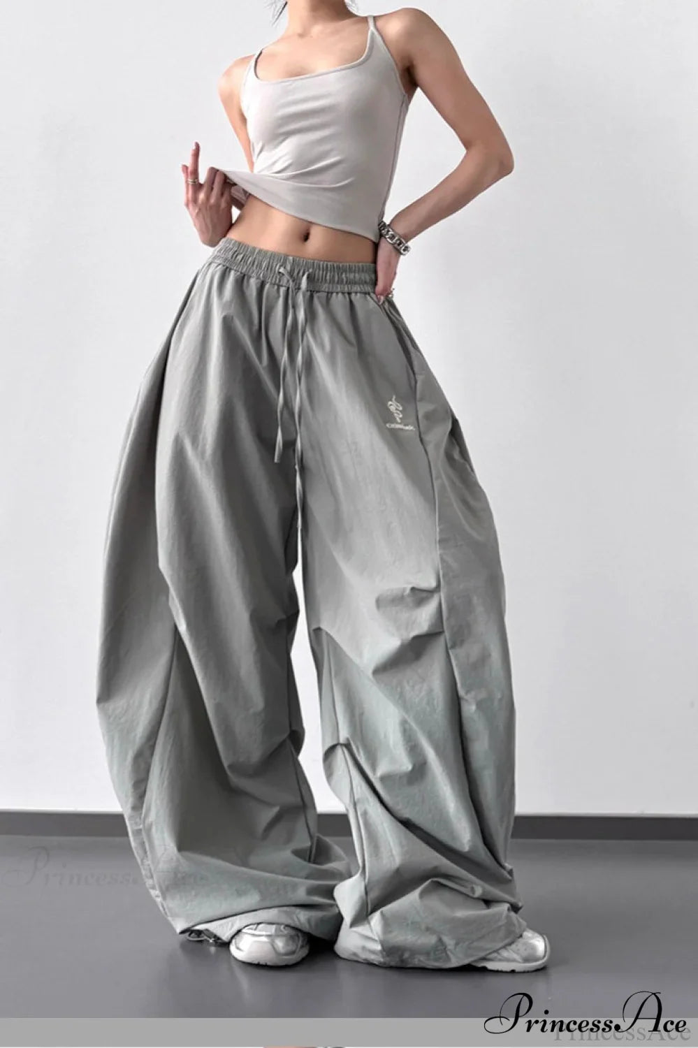 High-Waisted Loose Wide-Leg Cargo Pants Light gray / S
