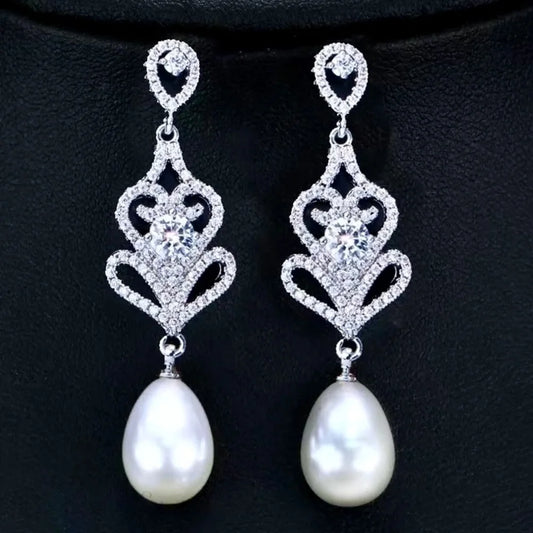 Hilton Pearl And Cubic Zirconia Wedding Earrings