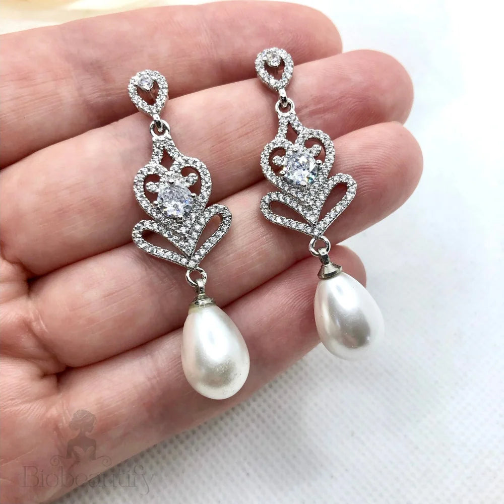 Hilton Pearl And Cubic Zirconia Wedding Earrings