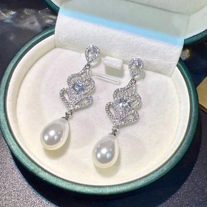 Hilton Pearl And Cubic Zirconia Wedding Earrings