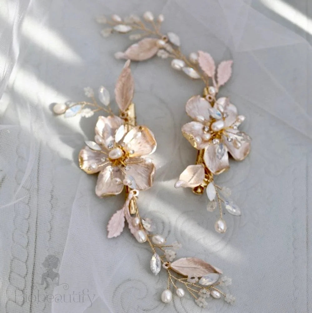 Holly Gold Pearl Opal Bridal Hair Clip