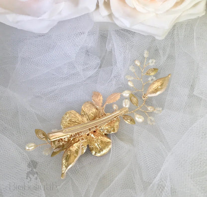 Holly Gold Pearl Opal Bridal Hair Clip