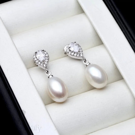 Pearl Wedding Jewelry - Sterling Silver Natural Pearl Bridal Earrings - More Colors