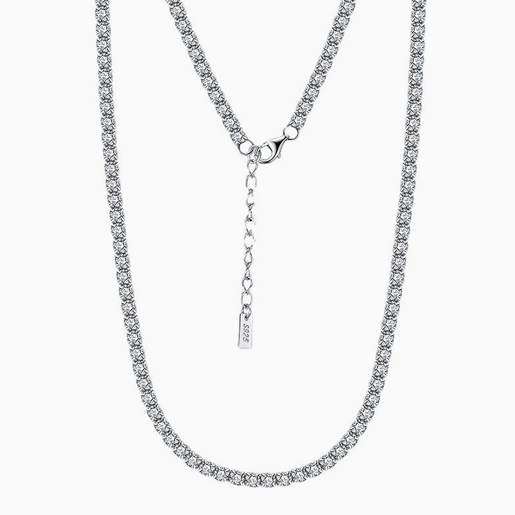 Cubic Zirconia Rhodium Plated Sterling Silver Tennis Necklace / 14 -16’’ 2.0Mm