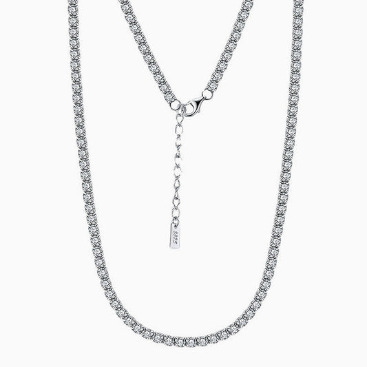 Cubic Zirconia Rhodium Plated Sterling Silver Tennis Necklace / 14 -16’’ 2.0Mm