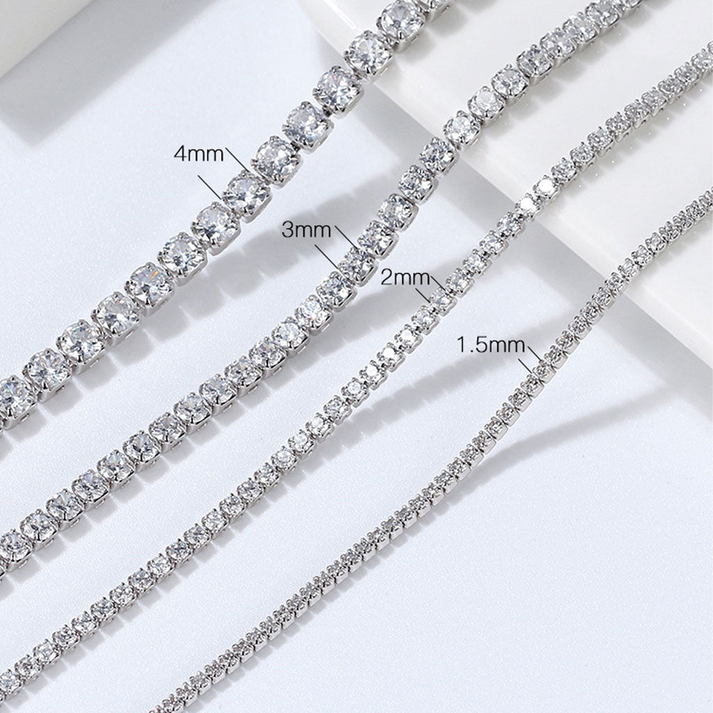 Cubic Zirconia Rhodium Plated Sterling Silver Tennis Necklace / 14 -16’’ 3.0Mm