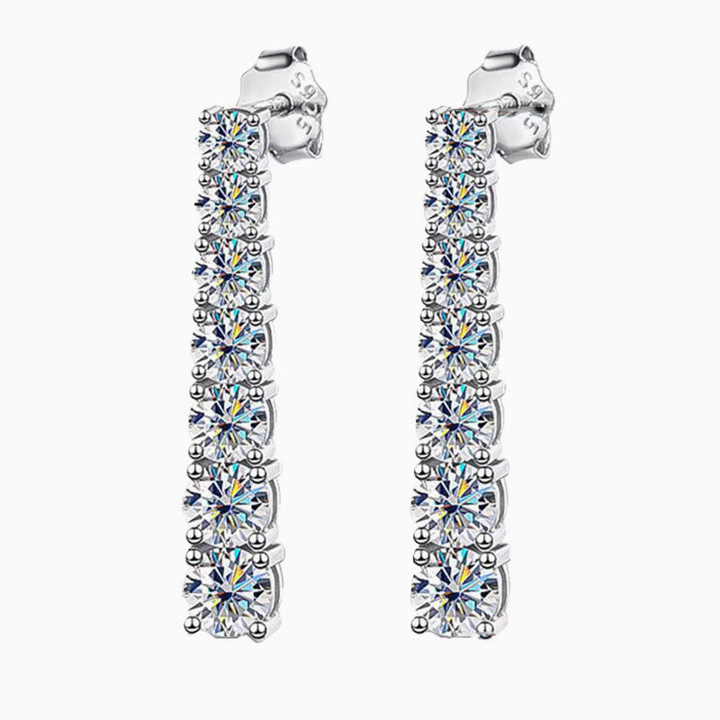 Sterling Silver Moissanite Linear Drop Earrings With Iced Out Design / One Size