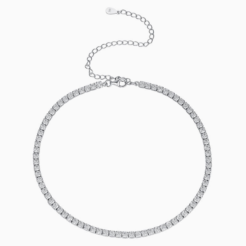 Sterling Silver Round Cut Cz Tennis Necklace / 10 - 14’’ 2Mm