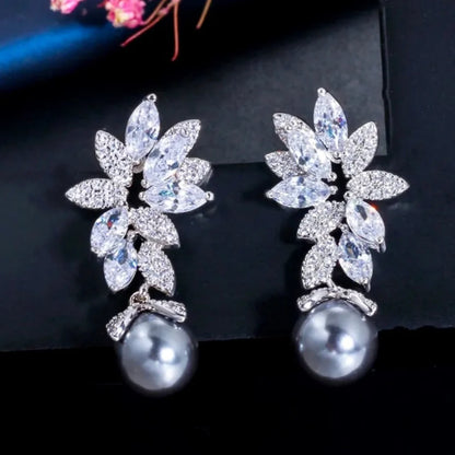 Ida Gray Pearl And Cz Bridal Earrings