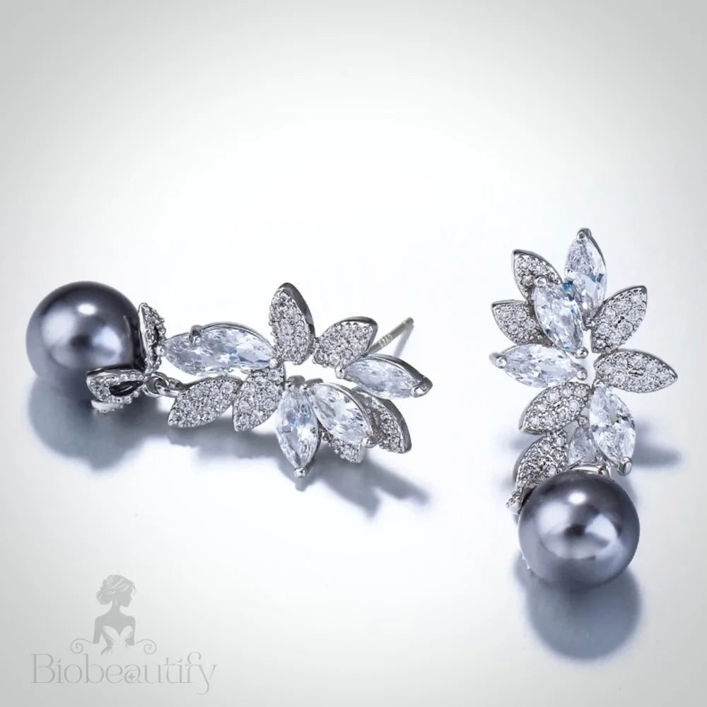 Ida Gray Pearl And Cz Bridal Earrings