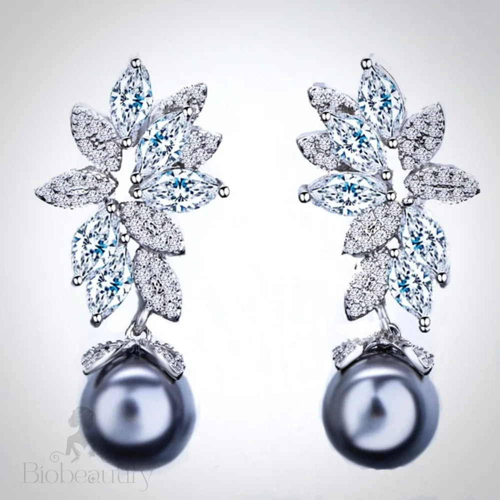 Ida Gray Pearl And Cz Bridal Earrings