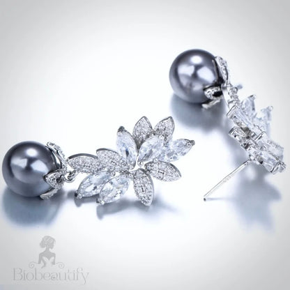 Ida Gray Pearl And Cz Bridal Earrings