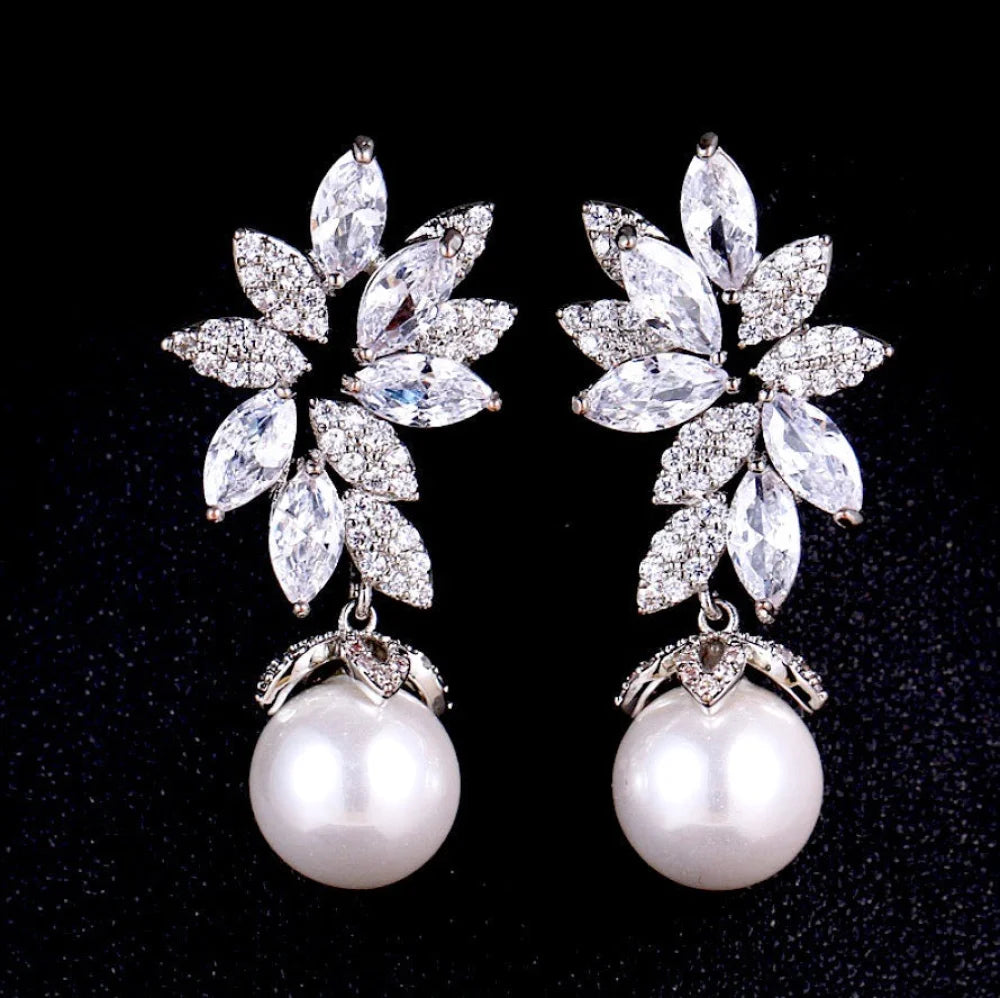 Ida Pearl And Cz Bridal Jewelry Set