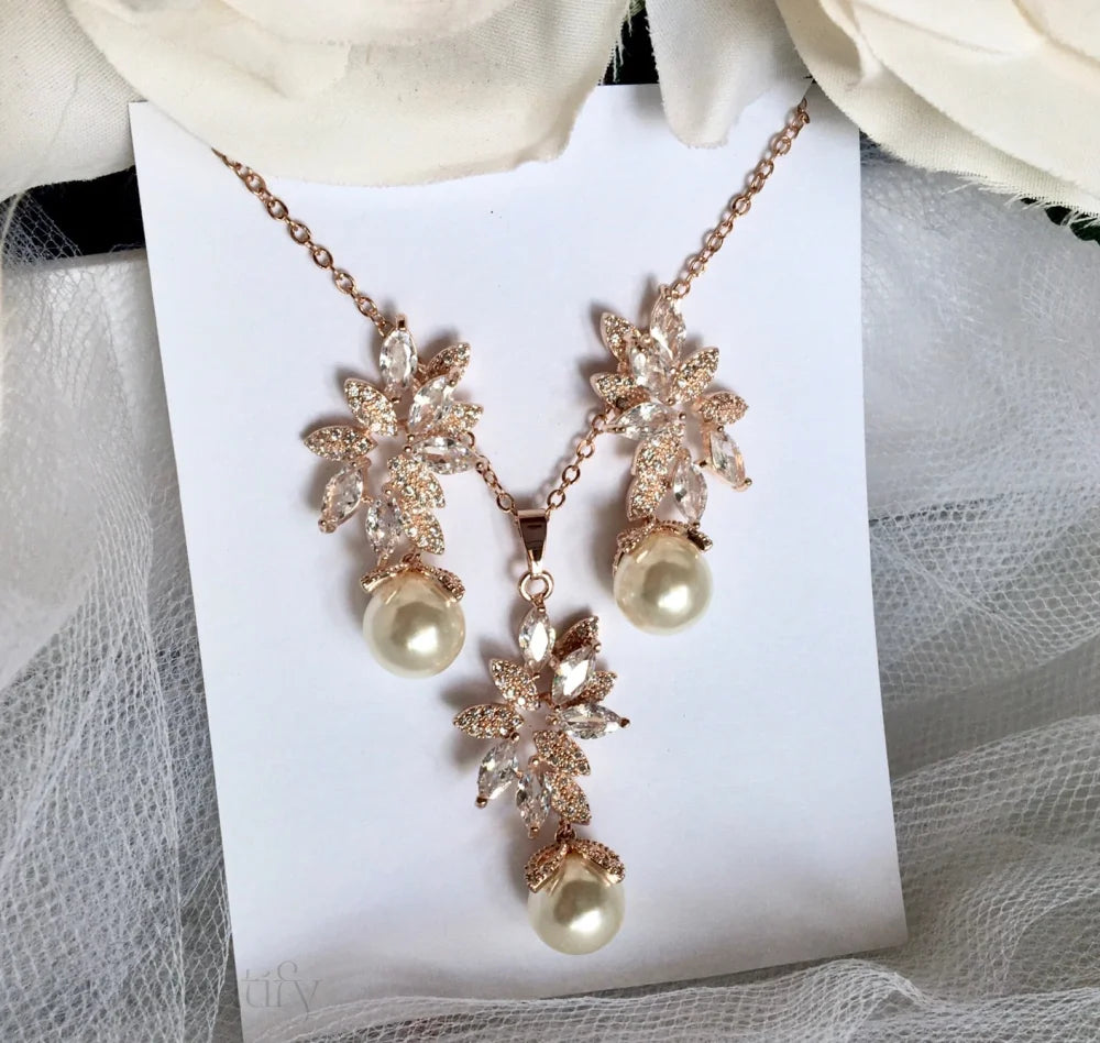 Ida Pearl And Cz Bridal Jewelry Set