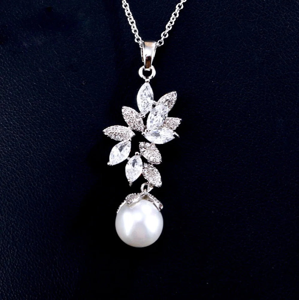 Ida Pearl And Cz Bridal Jewelry Set