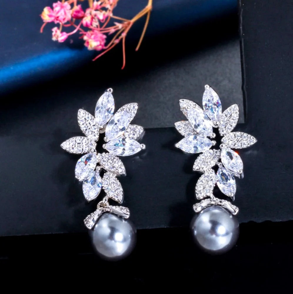 Ida Pearl And Cz Bridal Jewelry Set