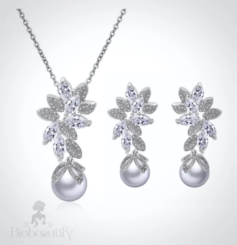 Ida Pearl And Cz Bridal Jewelry Set