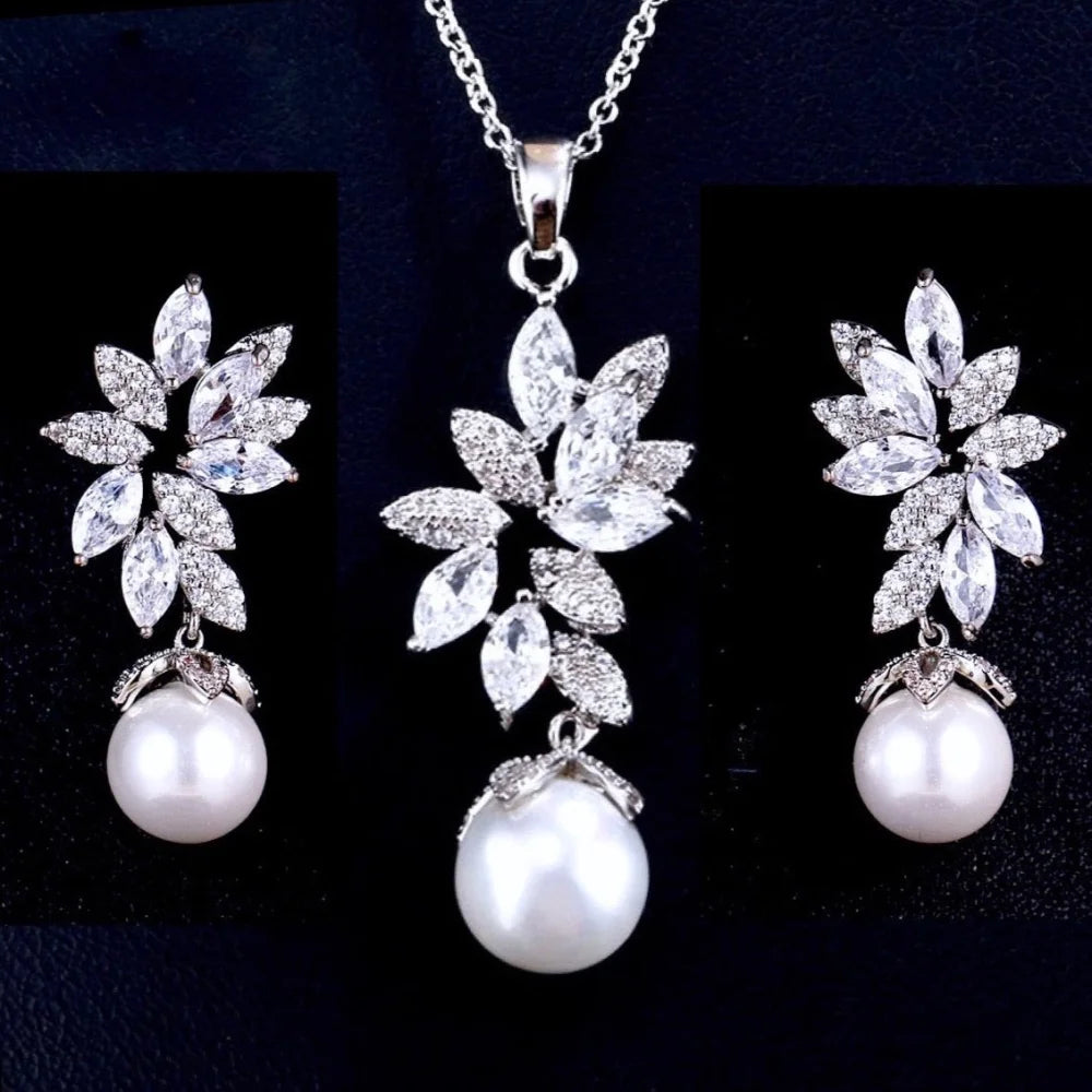 Wedding Pearl Jewelry - Pearl and Cubic Zirconia Bridal Jewelry Set