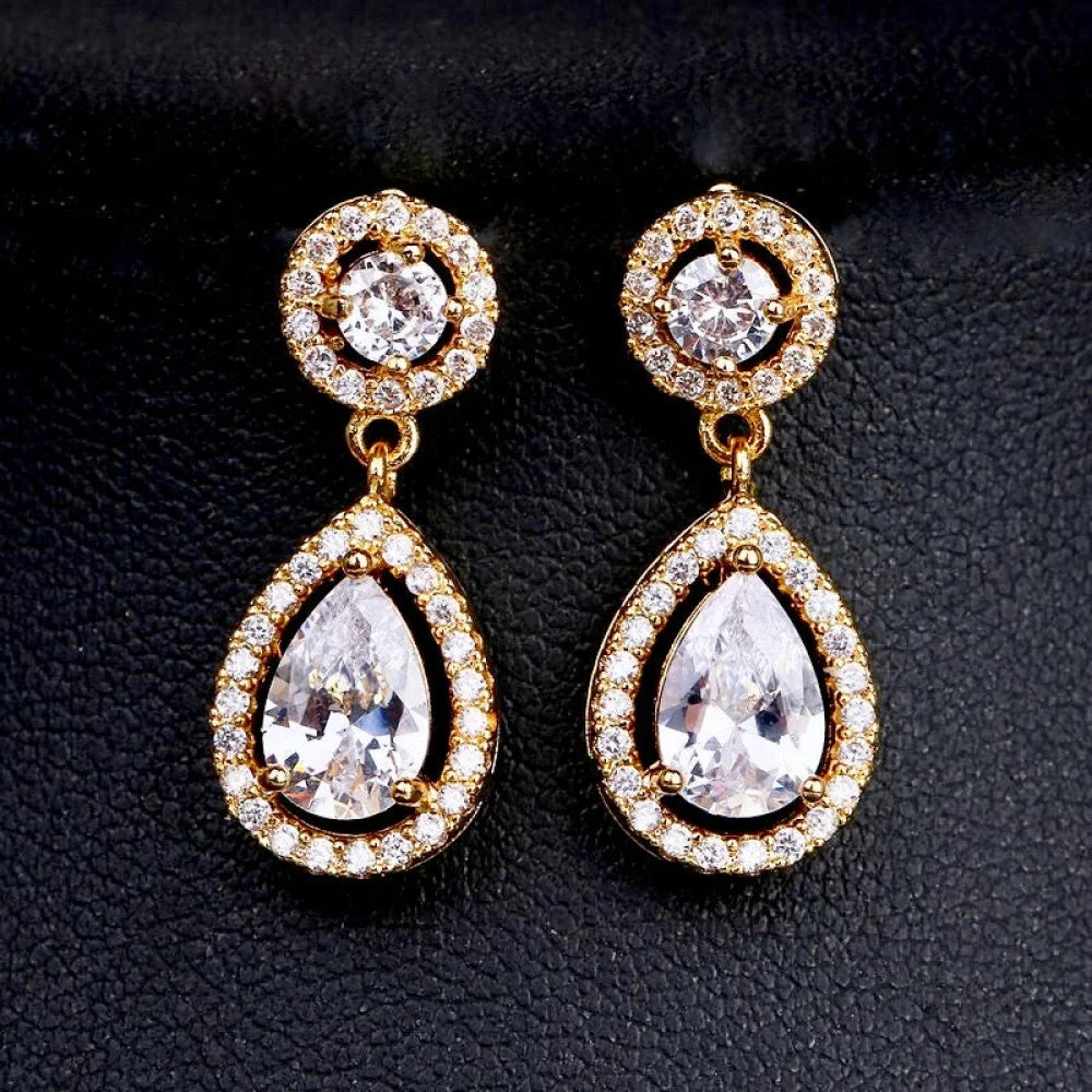 Ilana Cubic Zirconia Bridal Earrings Silver And Yellow Gold Options