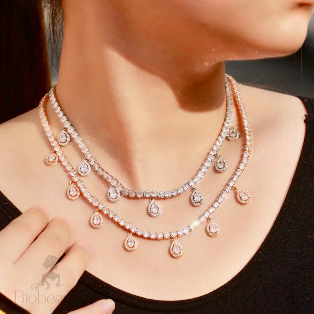 Ilana Cubic Zirconia Bridal Necklace In Silver Or Gold