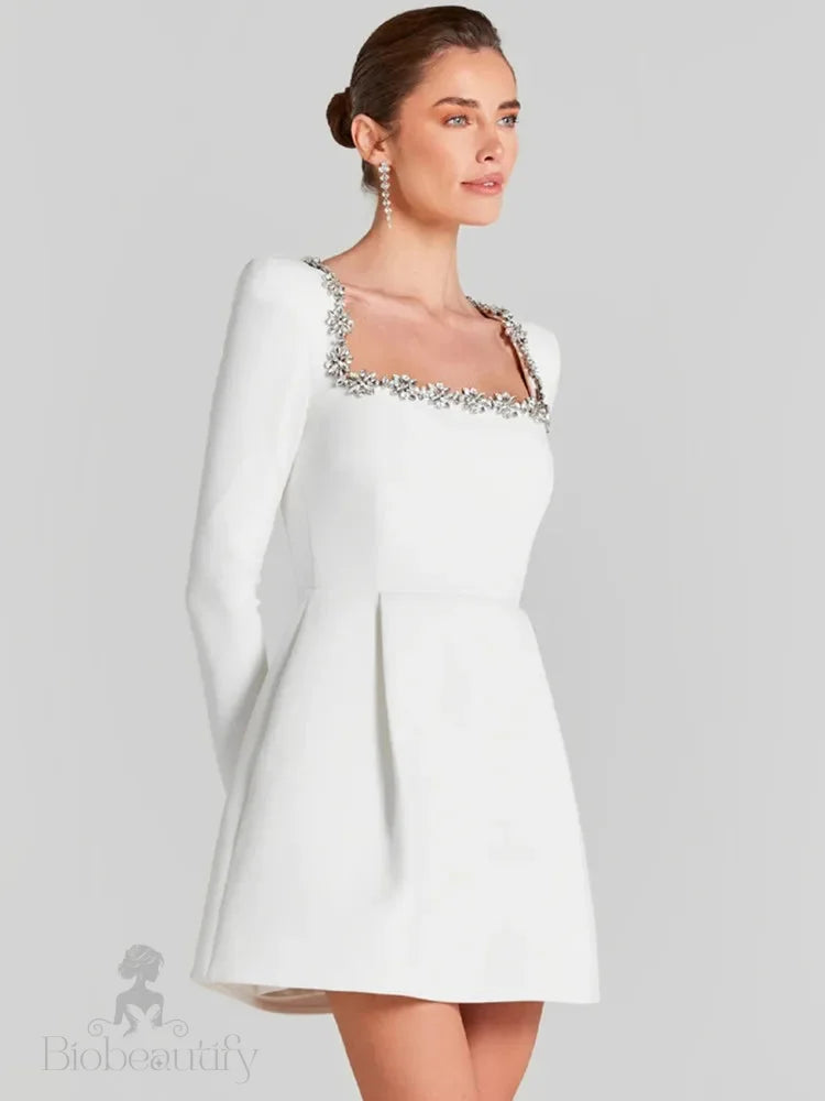 Illyria Long Sleeve Rhinestone A Line Dress