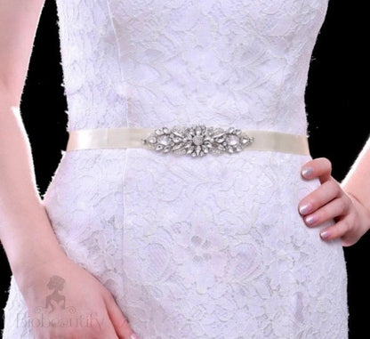 Indre Silver Pearl Crystal Bridal Belt Sash