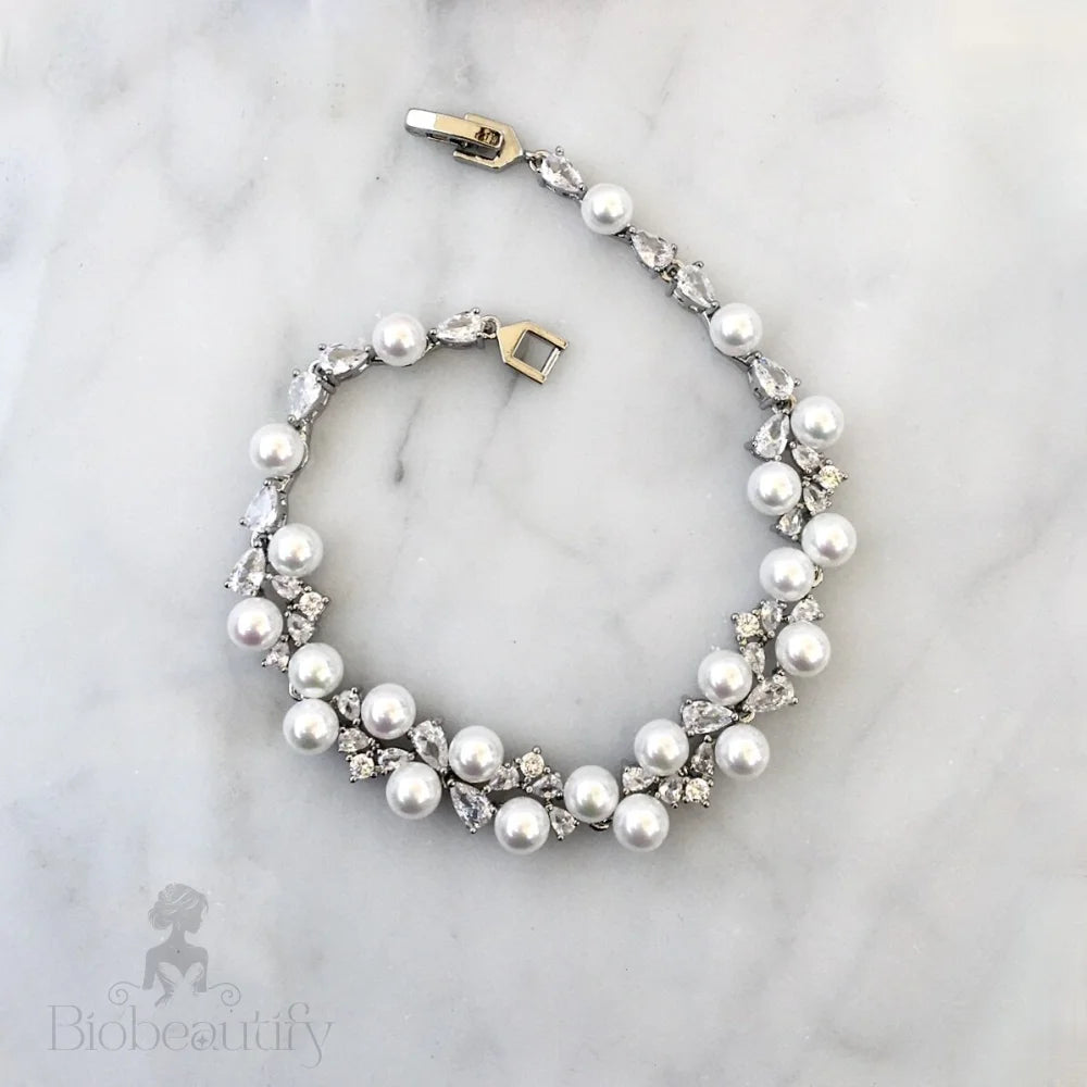 Inga Pearl And Cubic Zirconia Bridal Bracelet Gold Silver Options