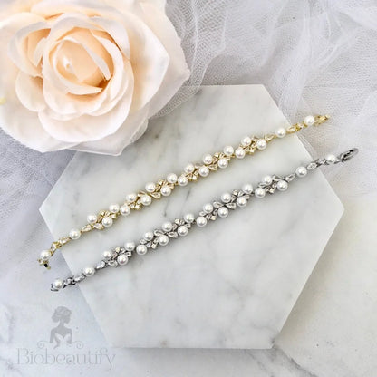 Inga Pearl And Cubic Zirconia Bridal Bracelet Gold Silver Options