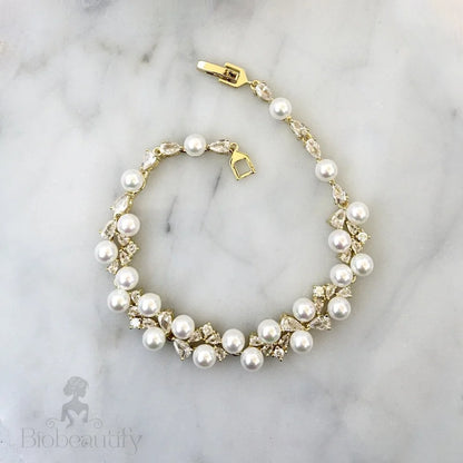 Inga Pearl And Cubic Zirconia Bridal Bracelet Gold Silver Options