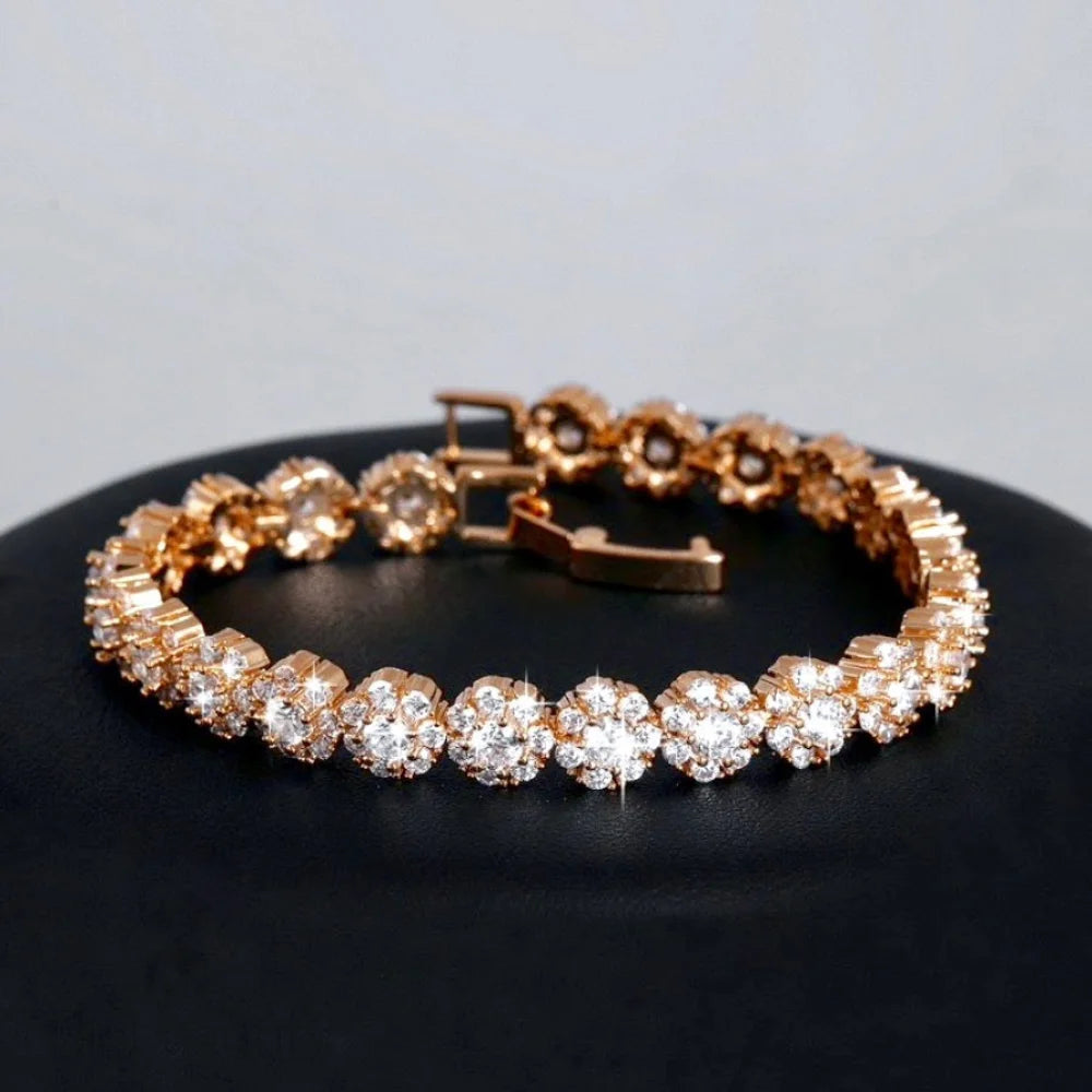 Ingrid Cubic Zirconia Bridal Bracelet In Rose Gold And Silver