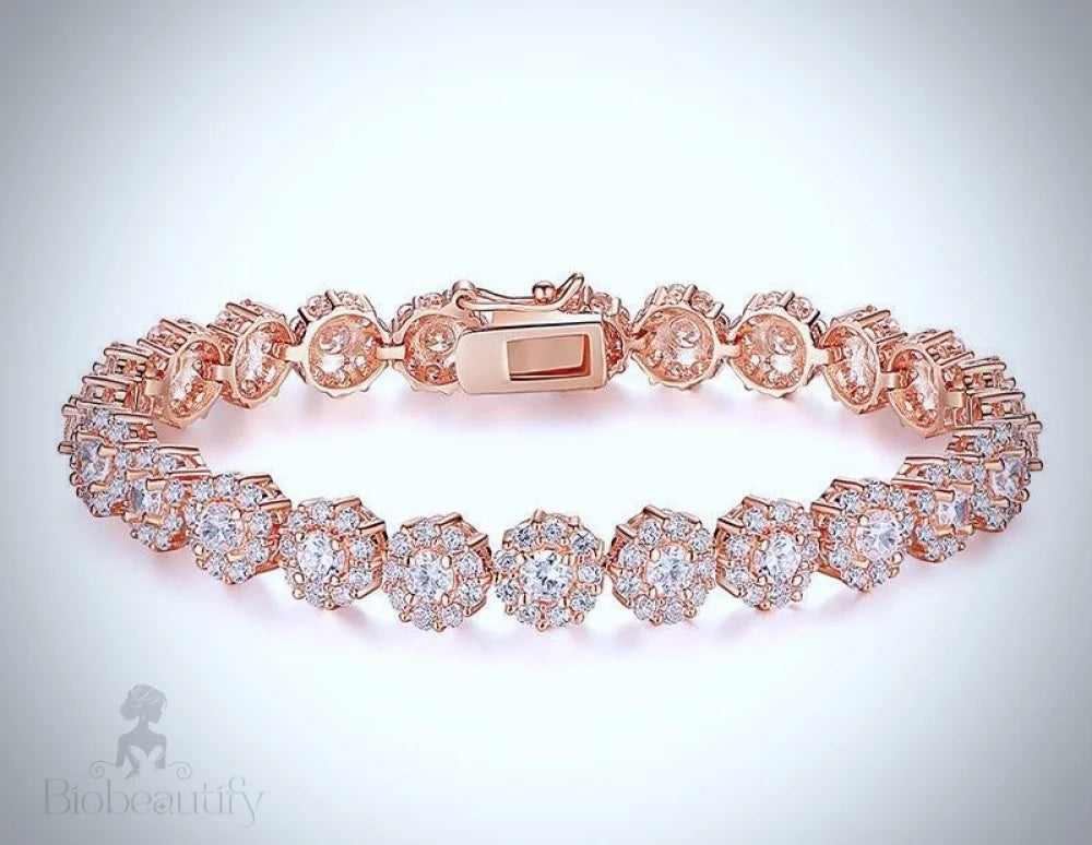 Ingrid Cubic Zirconia Bridal Bracelet In Rose Gold And Silver