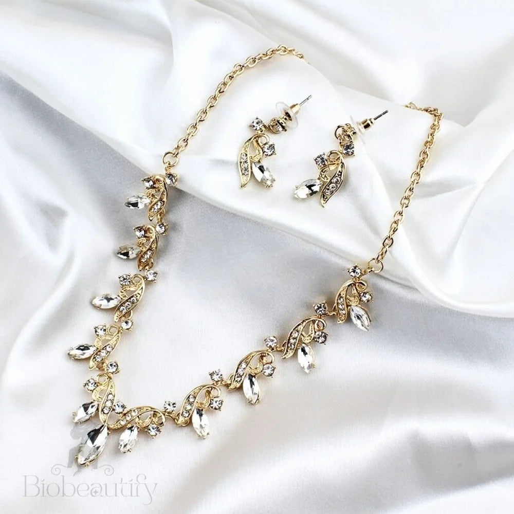 Iolanda Gold Bridal Jewelry Set With Tiara - 3 Pieces