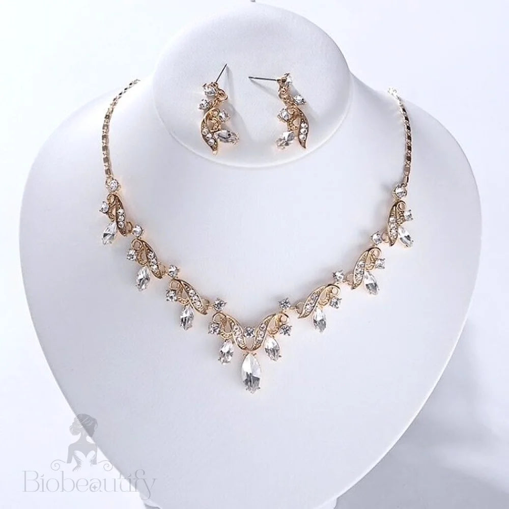 Iolanda Gold Bridal Jewelry Set With Tiara - 3 Pieces