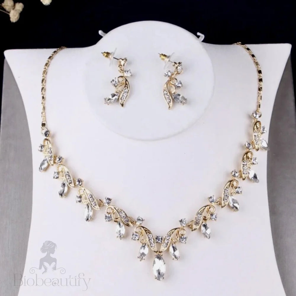 Wedding Jewelry and Accessories - Gold Bridal 3-Piece Jewelry Set With Tiara