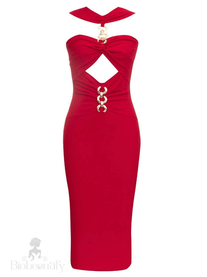 Ireka Red Cut Out Midi Dress