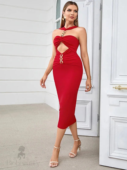 Ireka Red Cut Out Midi Dress