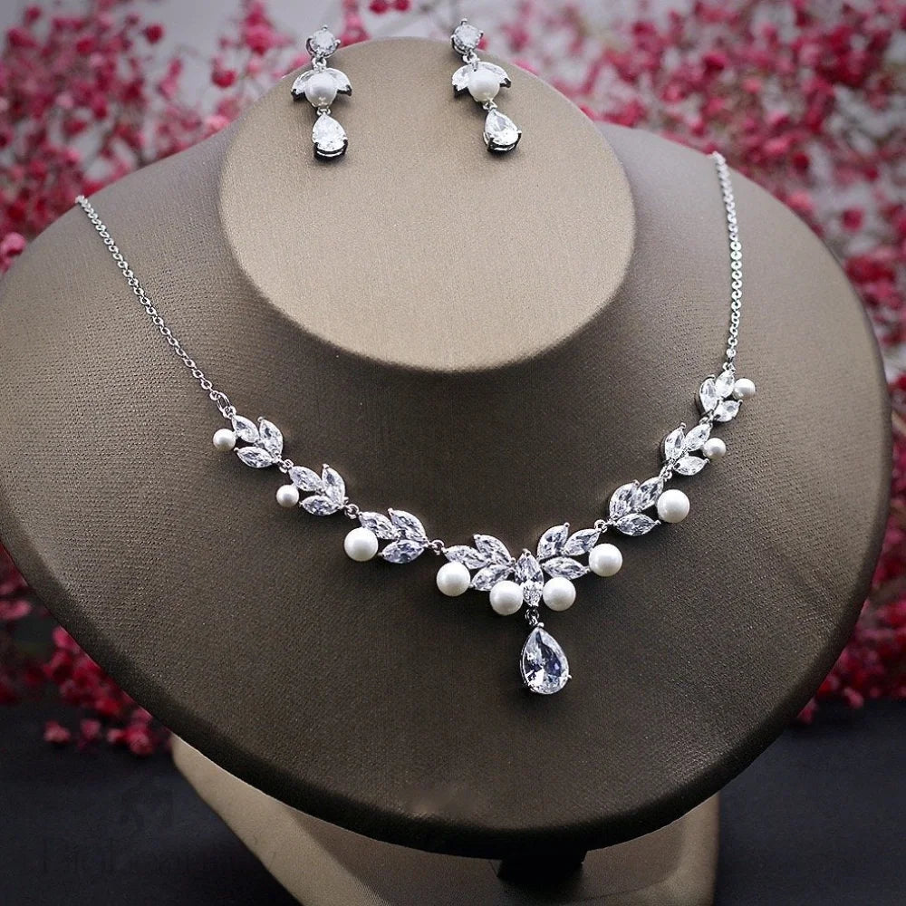 Irene Silver Jewelry Set With Cubic Zirconia And Pearl For Brides