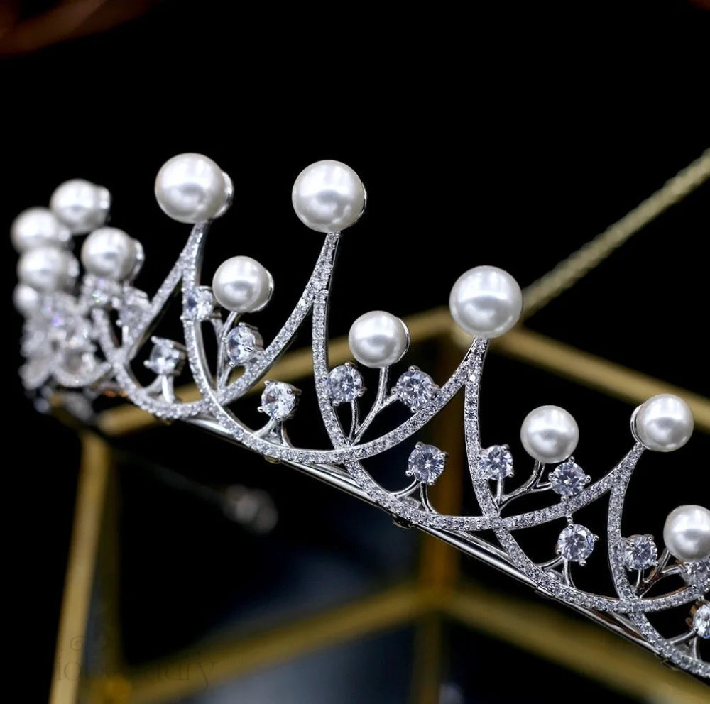 Irene Silver Pearl And Cubic Zirconia Wedding Tiara