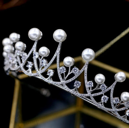 Irene Silver Pearl And Cubic Zirconia Wedding Tiara