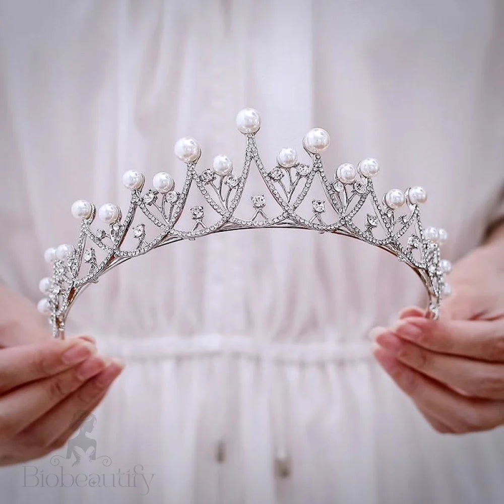 Irene Silver Pearl And Cubic Zirconia Wedding Tiara