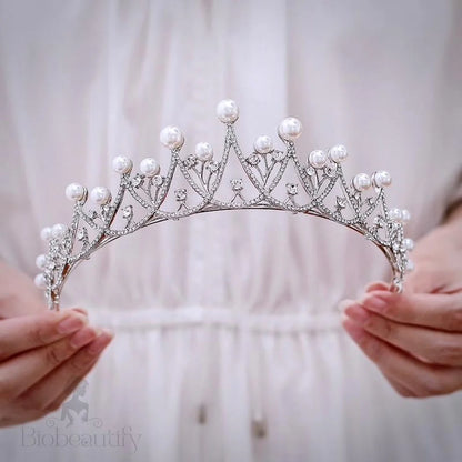 Irene Silver Pearl And Cubic Zirconia Wedding Tiara