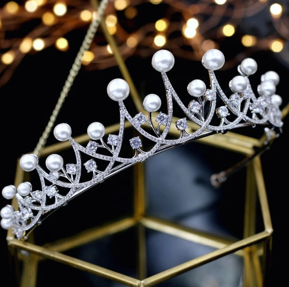 Irene Silver Pearl And Cubic Zirconia Wedding Tiara