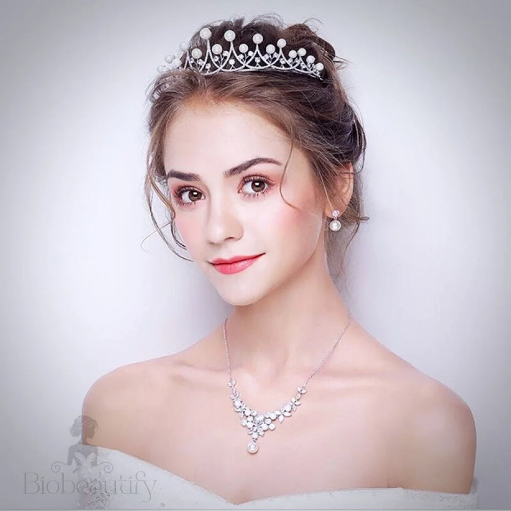 Irene Silver Pearl And Cubic Zirconia Wedding Tiara