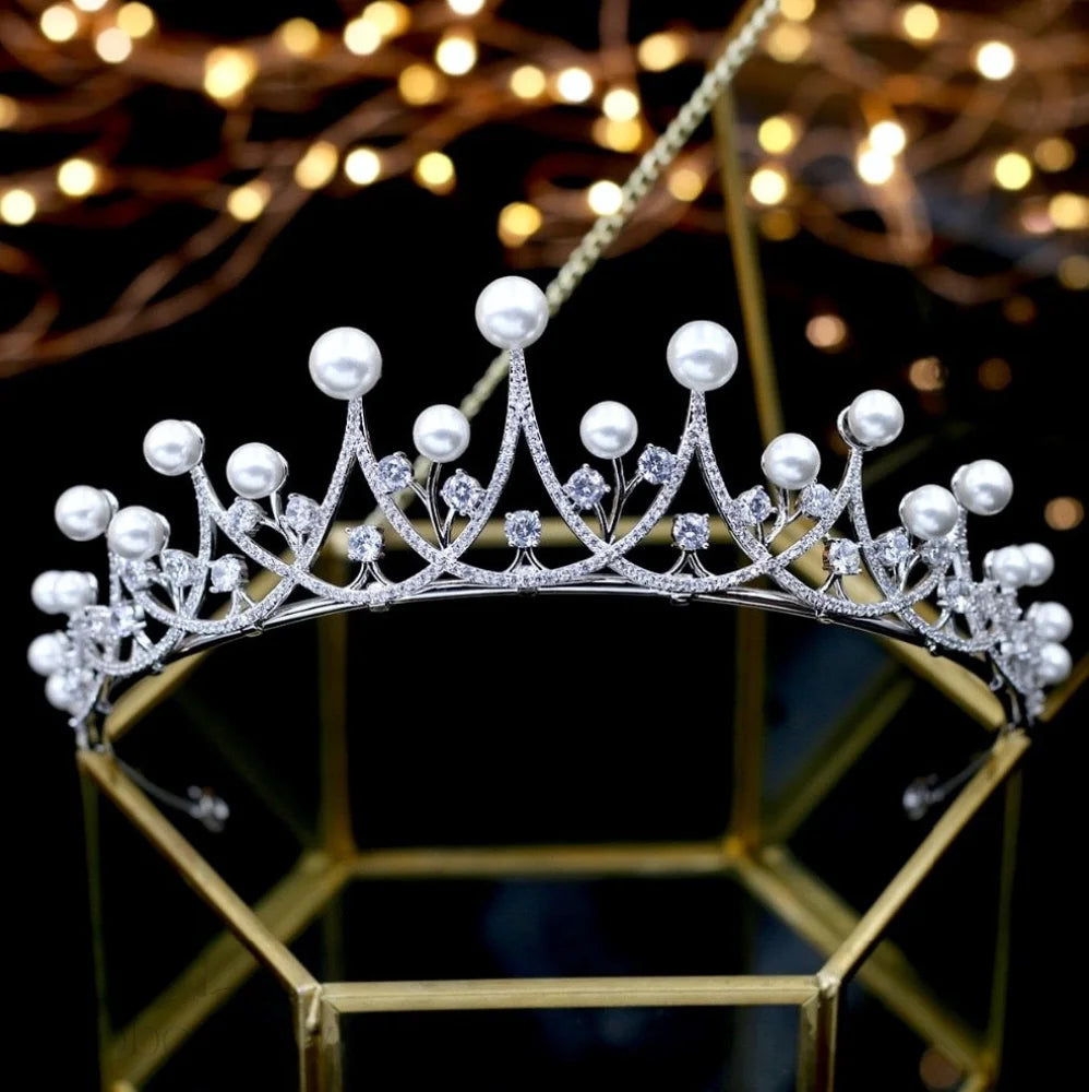 Irene Silver Pearl And Cubic Zirconia Wedding Tiara