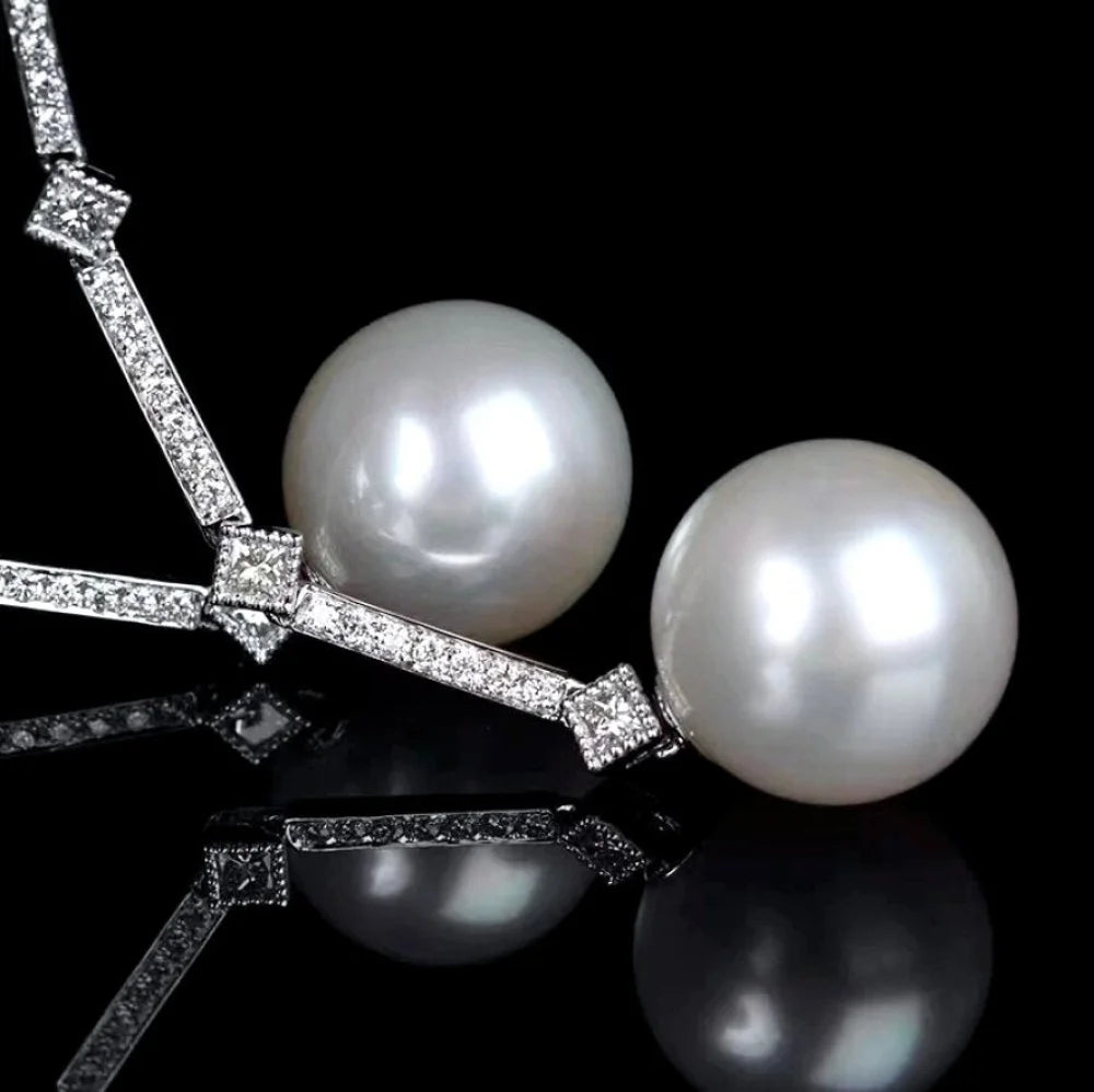 Irina Art Deco Bridal Earrings With Pearl And Cz