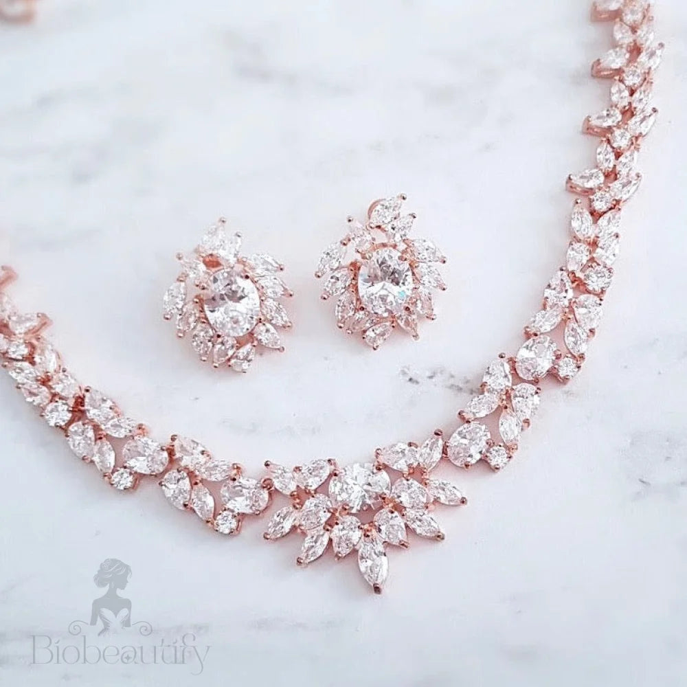 Iris Cubic Zirconia Bridal Jewelry Set Silver Or Rose Gold Options