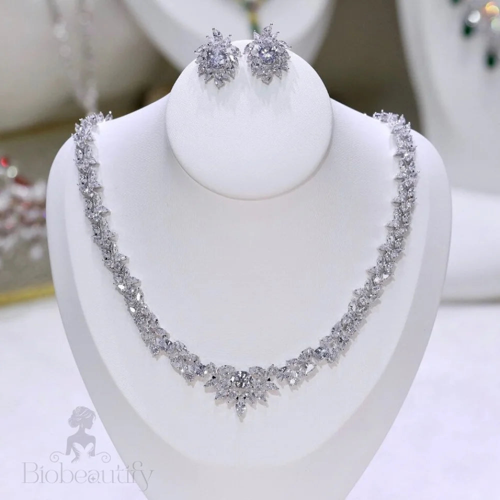 Iris Cubic Zirconia Bridal Jewelry Set Silver Or Rose Gold Options