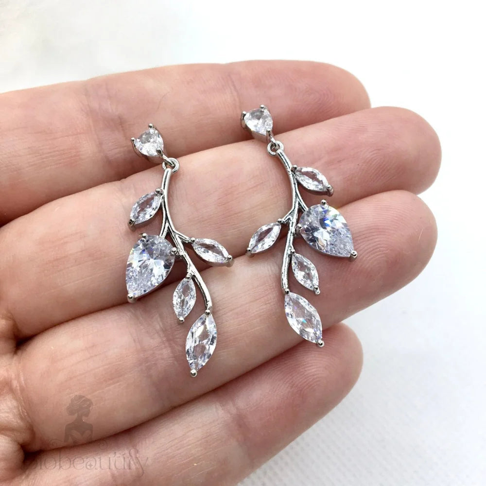 Irma Cubic Zirconia Vine Bridal Earrings Gold Or Silver Options Available