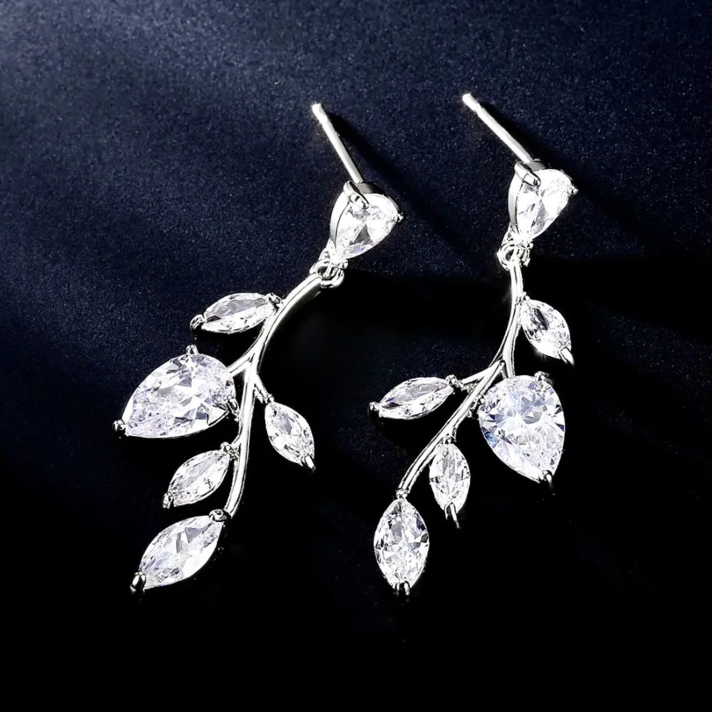 Irma Cubic Zirconia Vine Bridal Earrings Gold Or Silver Options Available