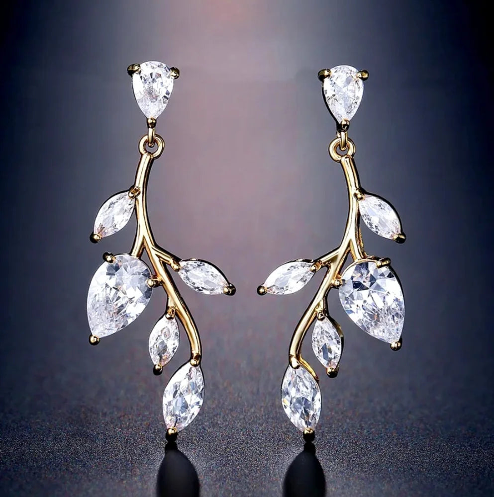 Wedding Jewelry - Cubic Zirconia Vine Bridal Earrings - Available in Gold and Silver